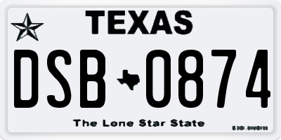 TX license plate DSB0874