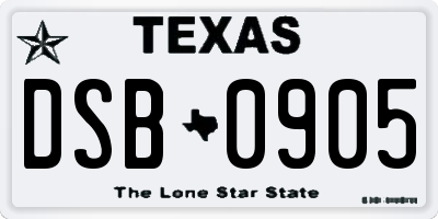 TX license plate DSB0905