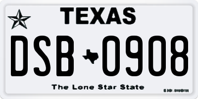 TX license plate DSB0908