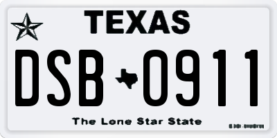 TX license plate DSB0911