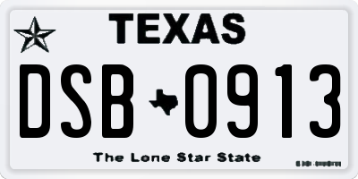 TX license plate DSB0913