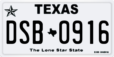 TX license plate DSB0916