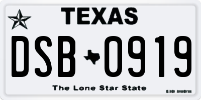 TX license plate DSB0919