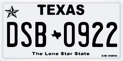 TX license plate DSB0922