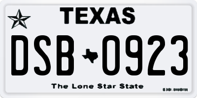 TX license plate DSB0923