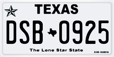 TX license plate DSB0925