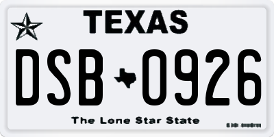 TX license plate DSB0926