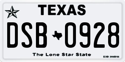 TX license plate DSB0928