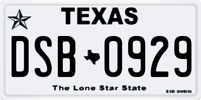 TX license plate DSB0929