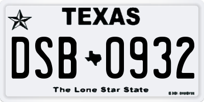TX license plate DSB0932