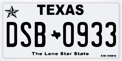 TX license plate DSB0933