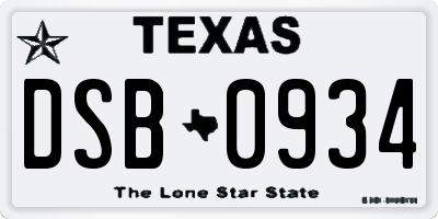 TX license plate DSB0934