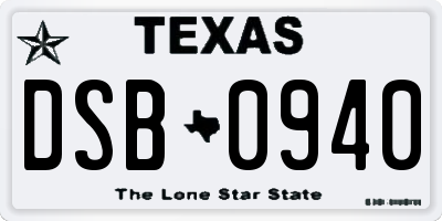 TX license plate DSB0940