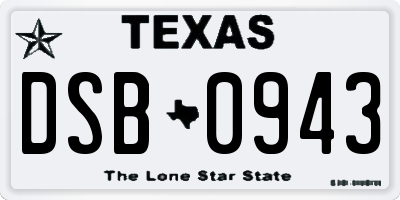 TX license plate DSB0943