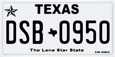TX license plate DSB0950