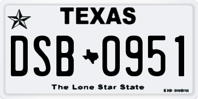 TX license plate DSB0951