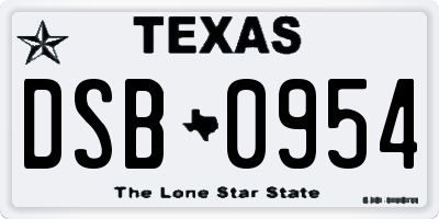 TX license plate DSB0954
