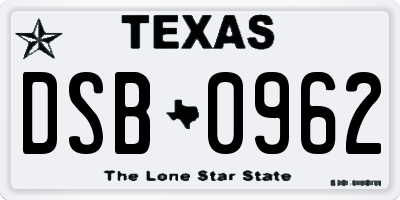 TX license plate DSB0962