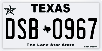 TX license plate DSB0967