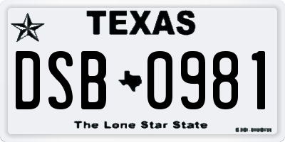 TX license plate DSB0981