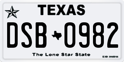 TX license plate DSB0982