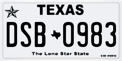 TX license plate DSB0983