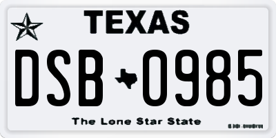 TX license plate DSB0985