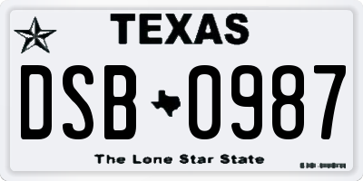 TX license plate DSB0987