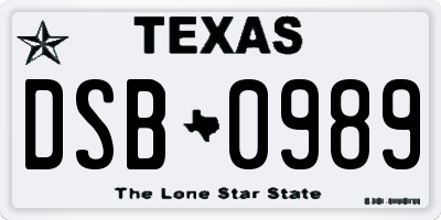 TX license plate DSB0989