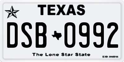 TX license plate DSB0992