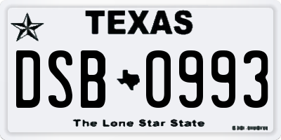 TX license plate DSB0993