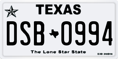 TX license plate DSB0994