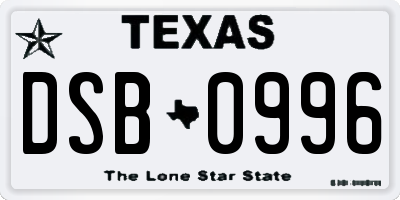 TX license plate DSB0996