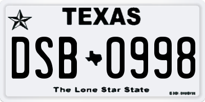 TX license plate DSB0998