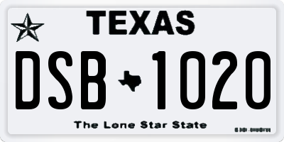 TX license plate DSB1020
