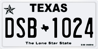 TX license plate DSB1024