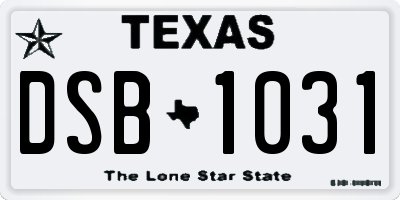 TX license plate DSB1031