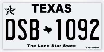 TX license plate DSB1092