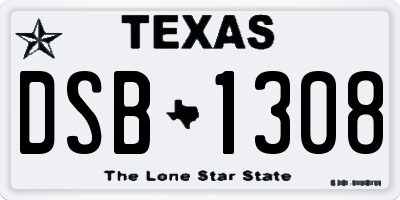TX license plate DSB1308