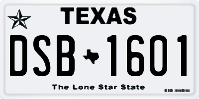 TX license plate DSB1601