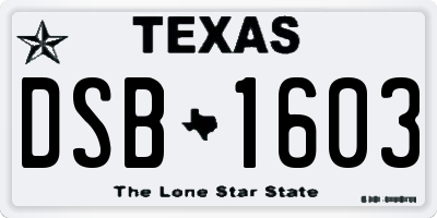 TX license plate DSB1603