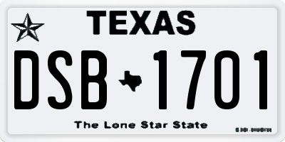 TX license plate DSB1701