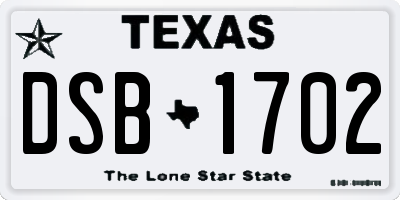 TX license plate DSB1702