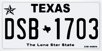 TX license plate DSB1703
