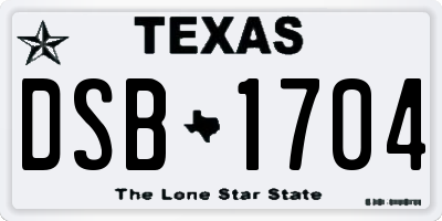 TX license plate DSB1704