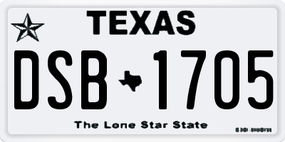 TX license plate DSB1705