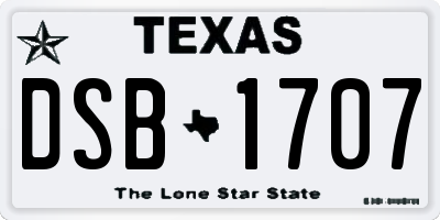 TX license plate DSB1707