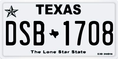 TX license plate DSB1708