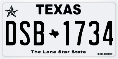 TX license plate DSB1734