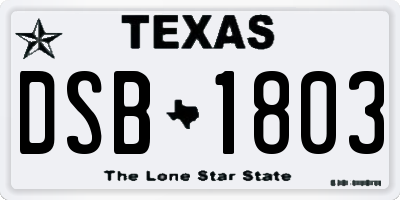 TX license plate DSB1803
